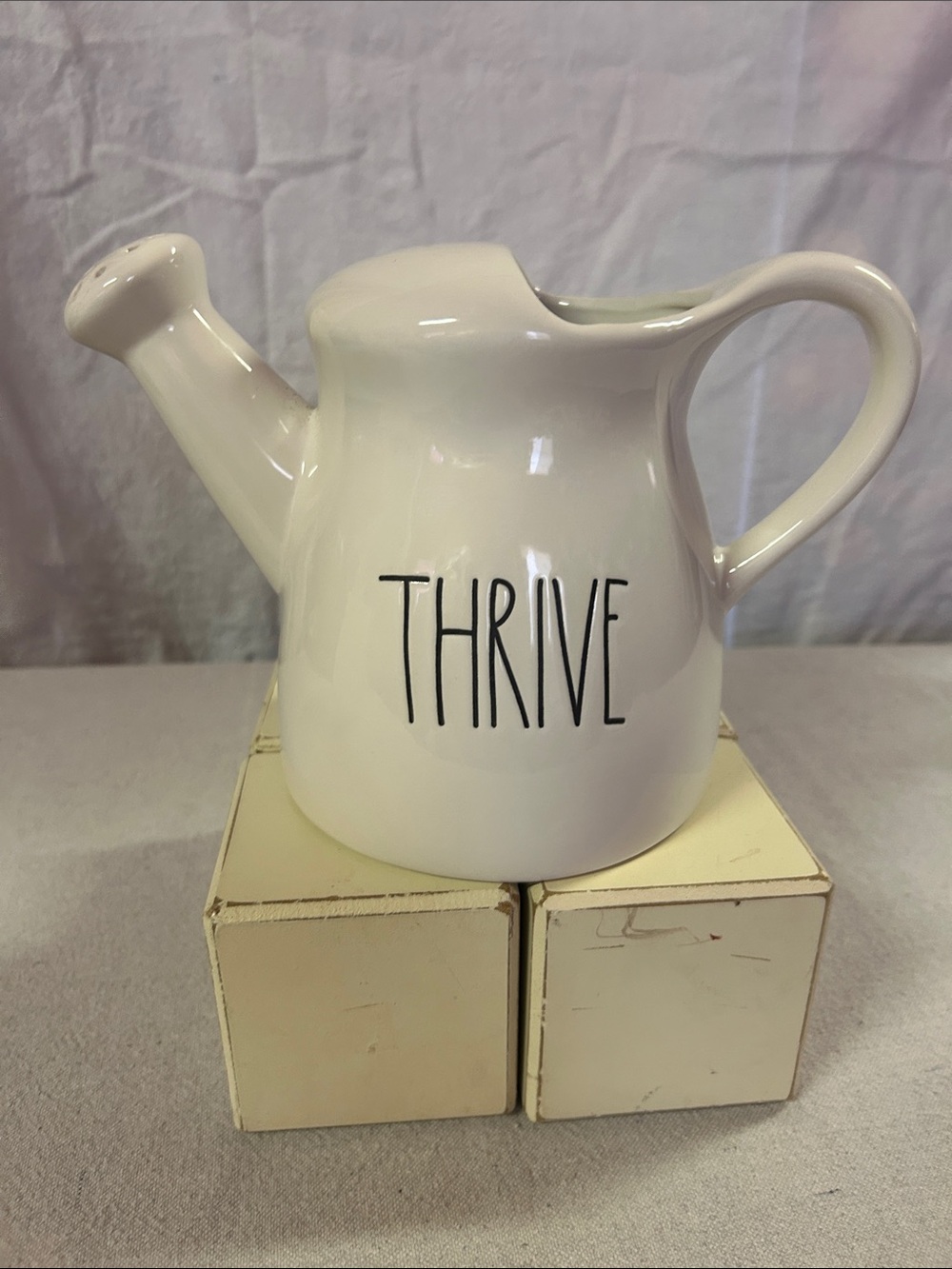 Rae Dunn White Ceramic 'THRIVE' Watering Can Planter